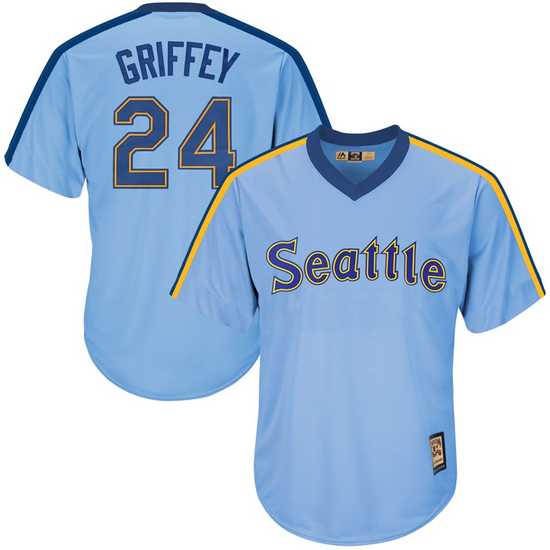 Seattle Mariners #24 Ken Griffey Jr. Light Blue Cooperstown Cool Base Jersey