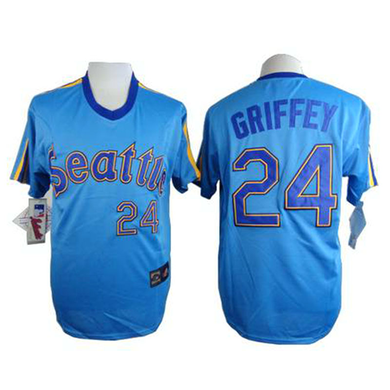 Seattle Mariners #24 Ken Griffey Majestic Blue Cool Base Player Jersey