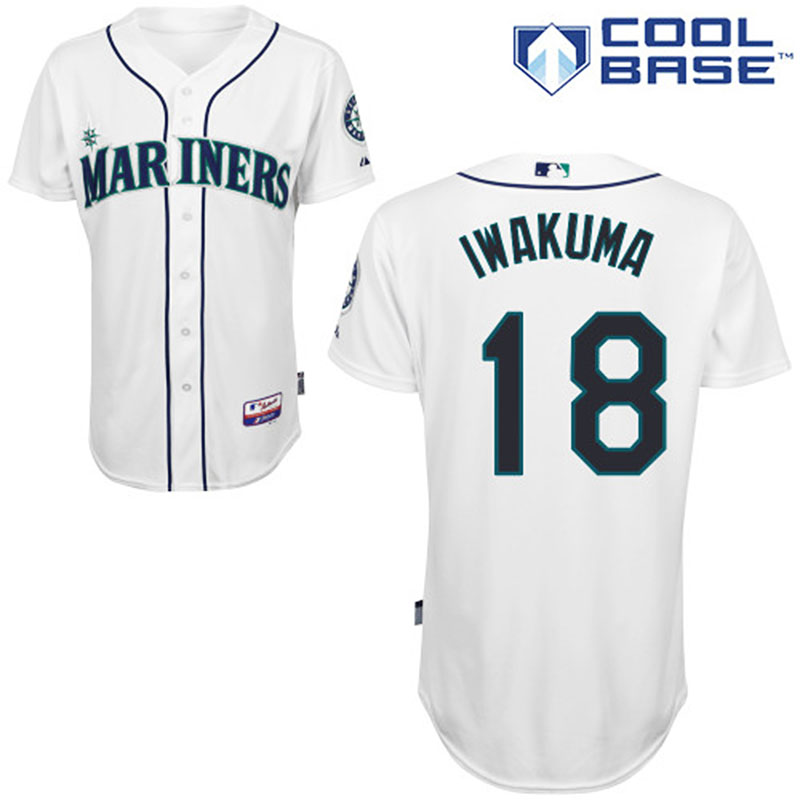 Seattle Mariners #18 Hisashi Iwakuma Men's Authentic White Home Majestic MLB Cool Base Jersey