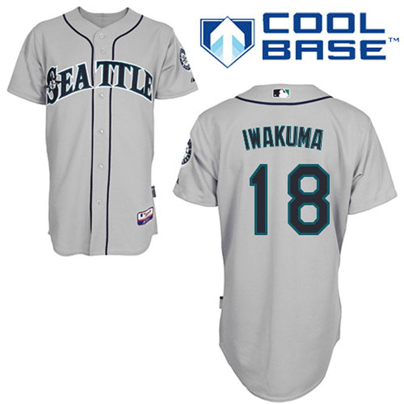 Seattle Mariners #18 Hisashi Iwakuma Men's Authentic Grey Road Majestic MLB Cool Base Jersey