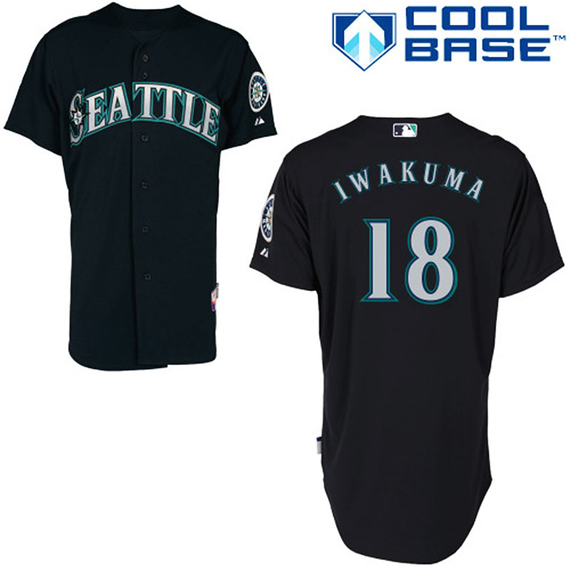 Seattle Mariners #18 Hisashi Iwakuma Men's Authentic Navy Blue Alternate Majestic MLB Cool Base Jersey