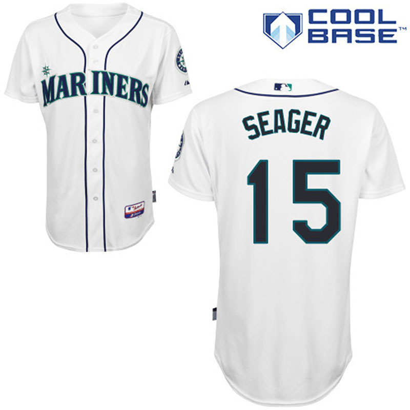 Seattle Mariners #15 Kyle Seager Men's Authentic White Home Majestic MLB Cool Base Jersey