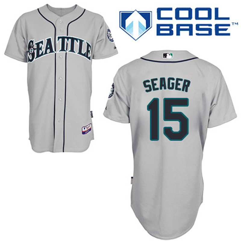 Seattle Mariners #15 Kyle Seager Men's Authentic Grey Road Majestic MLB Cool Base Jersey