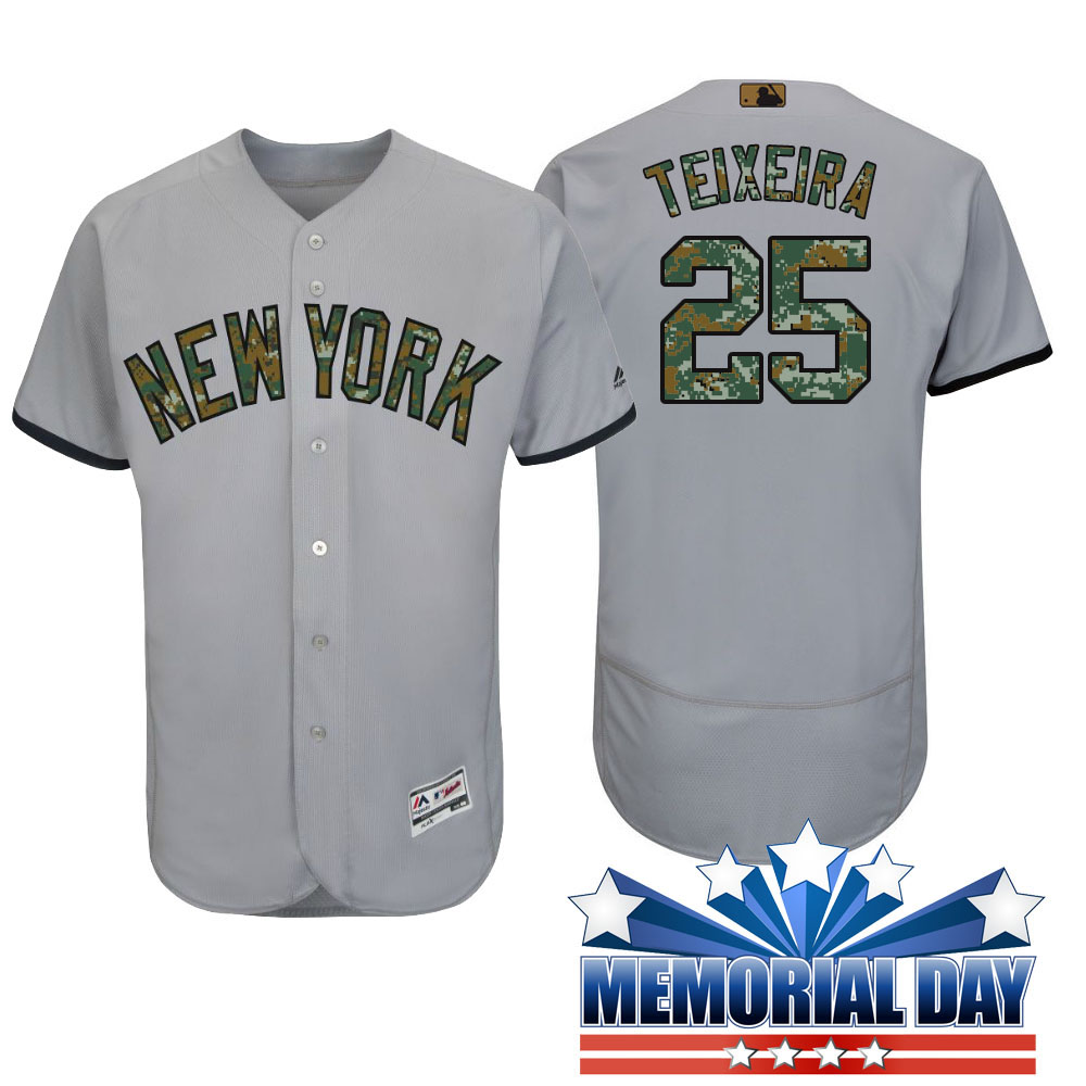 New York Yankees Mark Teixeira #25 Gray Camo Fashion 2016 Memorial Day Flex Base Jersey