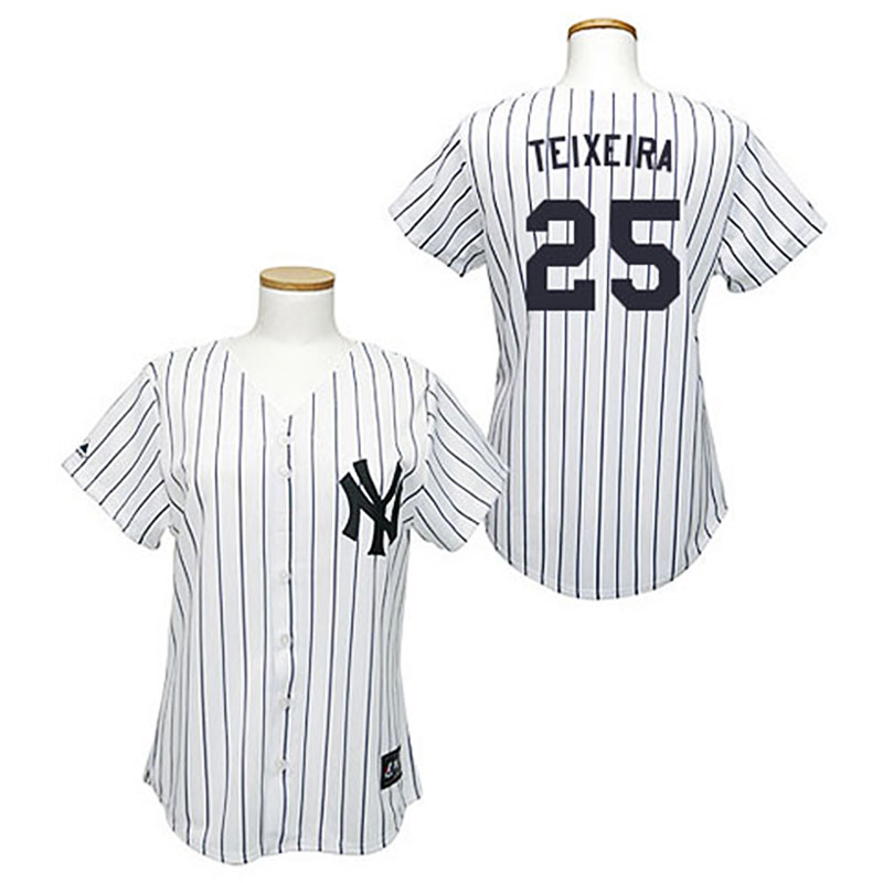 New York Yankees #25 Mark Teixeira White(Black Strip) Women's Fashion Jersey