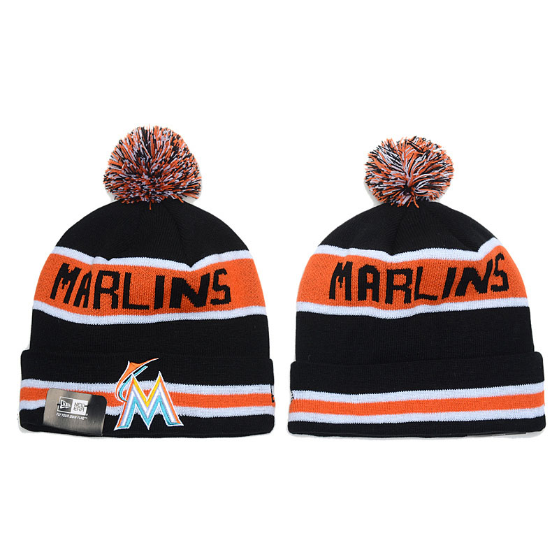 Miami Marlins Black Biggest Fan Cuffed Knit Hat With Pom