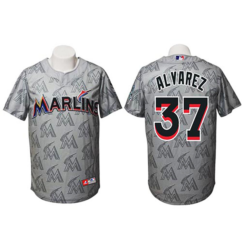 Miami Marlins #37 Henderson Alvarez Authentic Watermark Fashion Gray Jersey