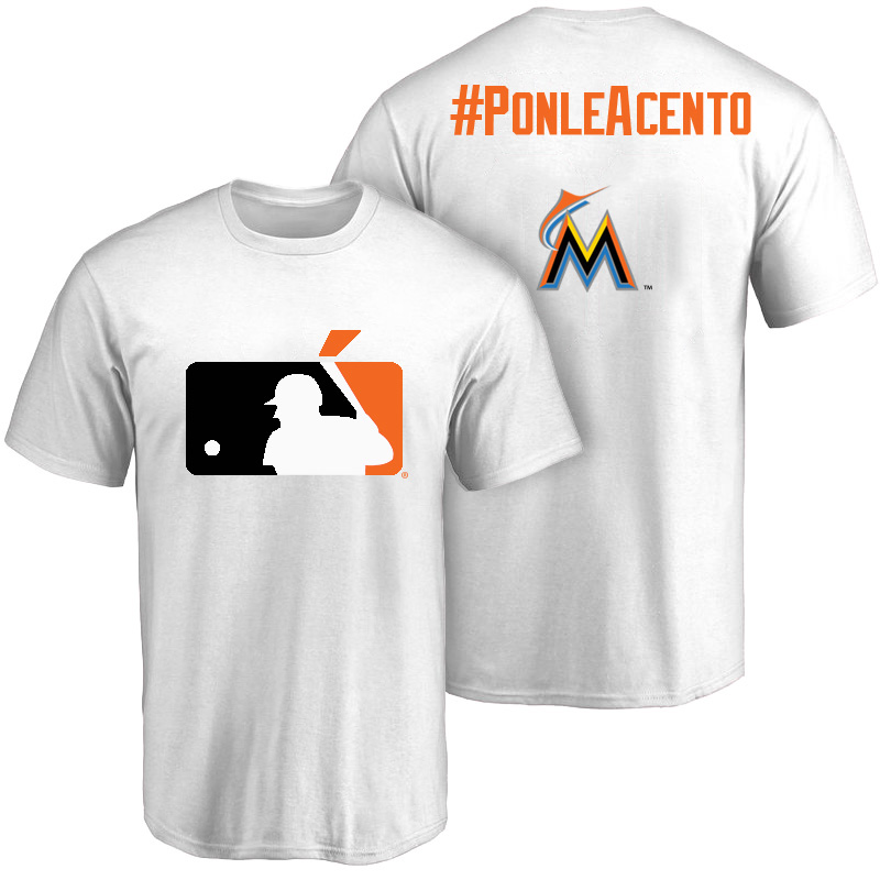 Miami Marlins White Hispanic Heritage Month PonleAcento T-Shirt