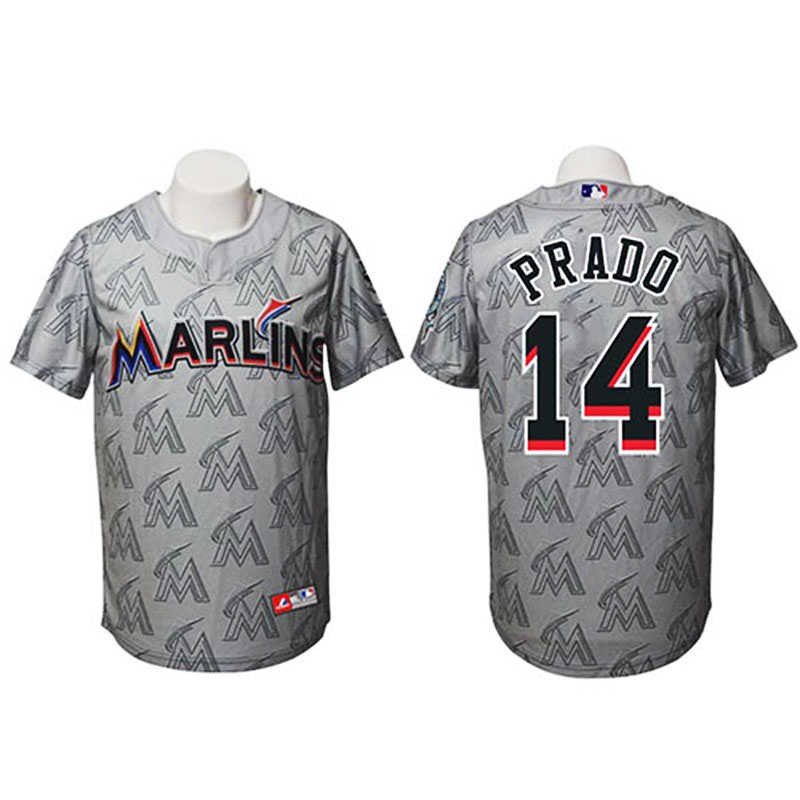 Miami Marlins #14 Martin Prado Authentic Watermark Fashion Gray Jersey