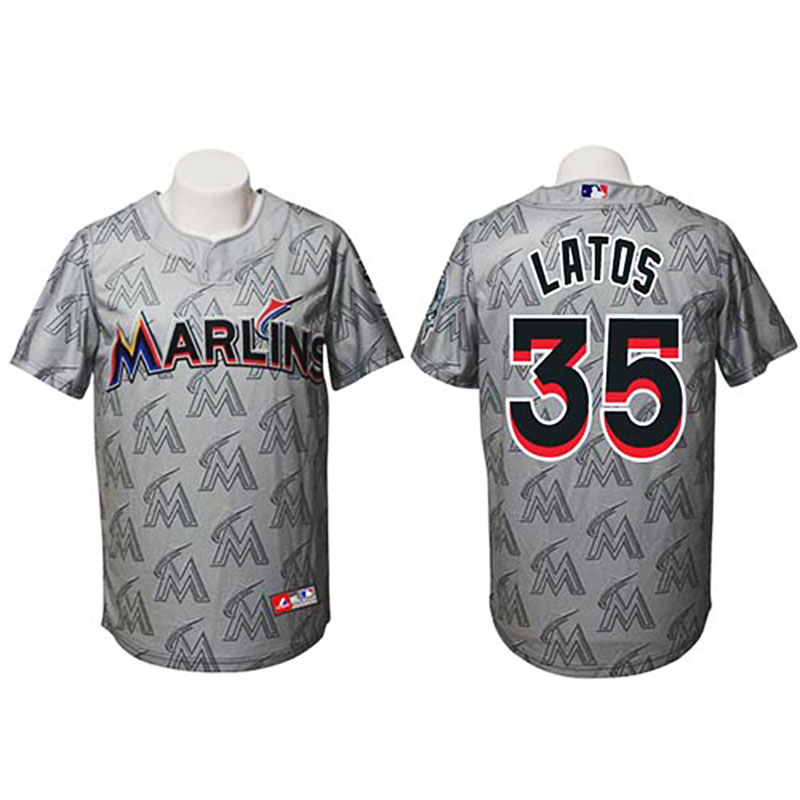 Miami Marlins #35 Mat Latos Authentic Watermark Fashion Gray Jersey