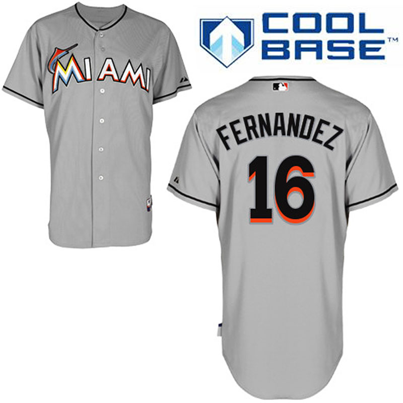 Miami Marlins #16 Jose Fernandez Men's Authentic Grey Road Majestic MLB Cool Base Jersey