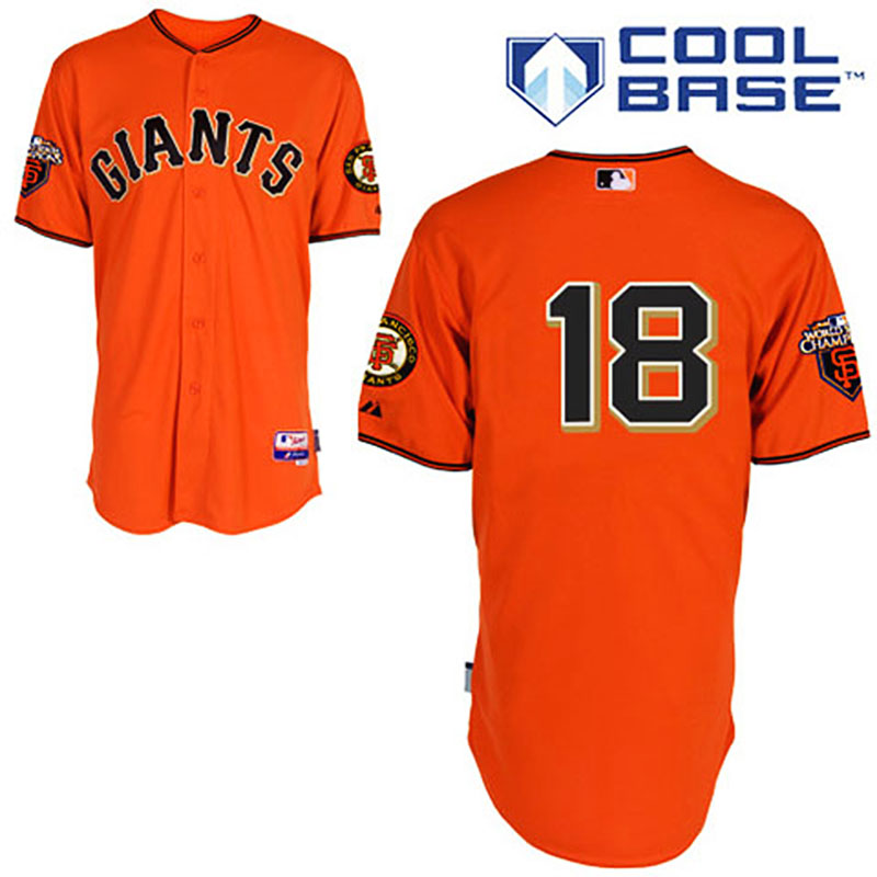 San Francisco Giants #18 Matt Cain Cool Base Orange with 2010 World Series Patch Jersey