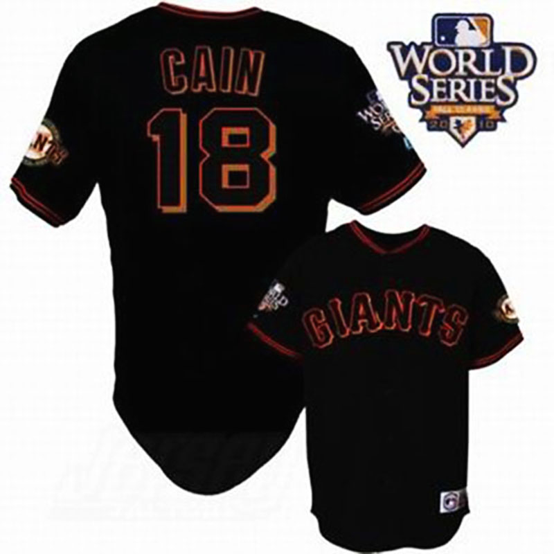 San Francisco Giants #18 Matt Cain Cool Base Black with 2010 World Series Jersey