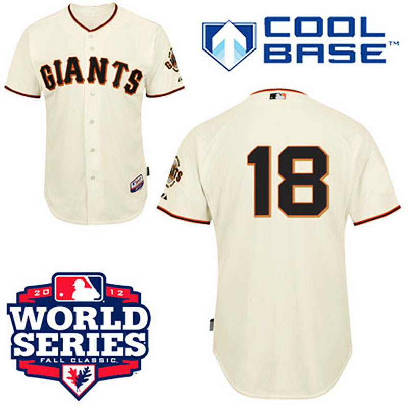 San Francisco Giants #18 Matt Cain Cool Base Cream with 2012 World Series Patch Jersey