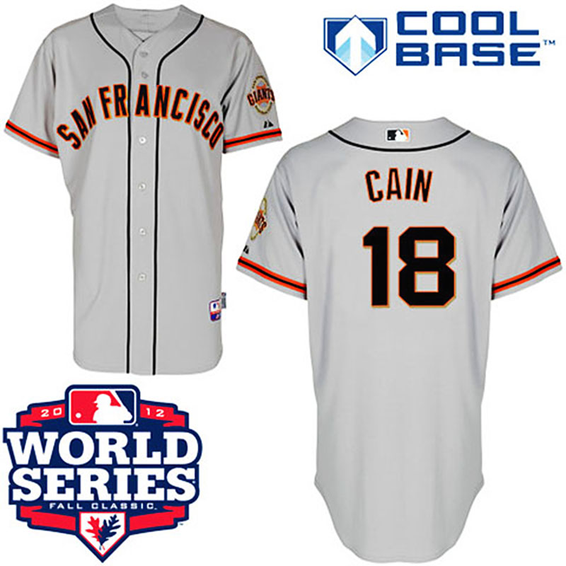 San Francisco Giants #18 Matt Cain Cool Base Grey with 2012 World Series Patch Jersey