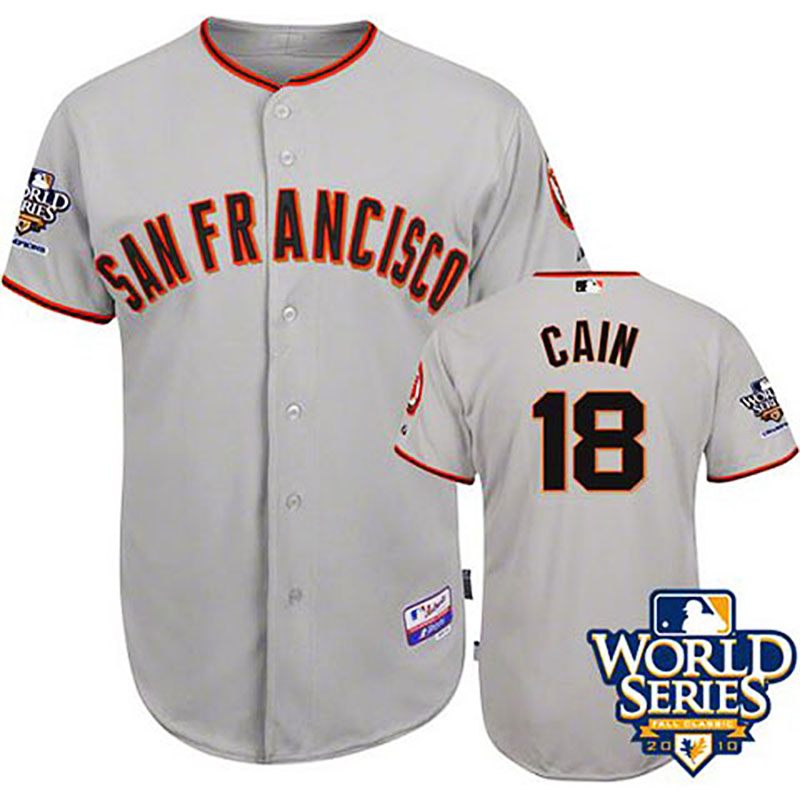 San Francisco Giants #18 Matt Cain Cool Base with 2010 World Series Grey Jersey