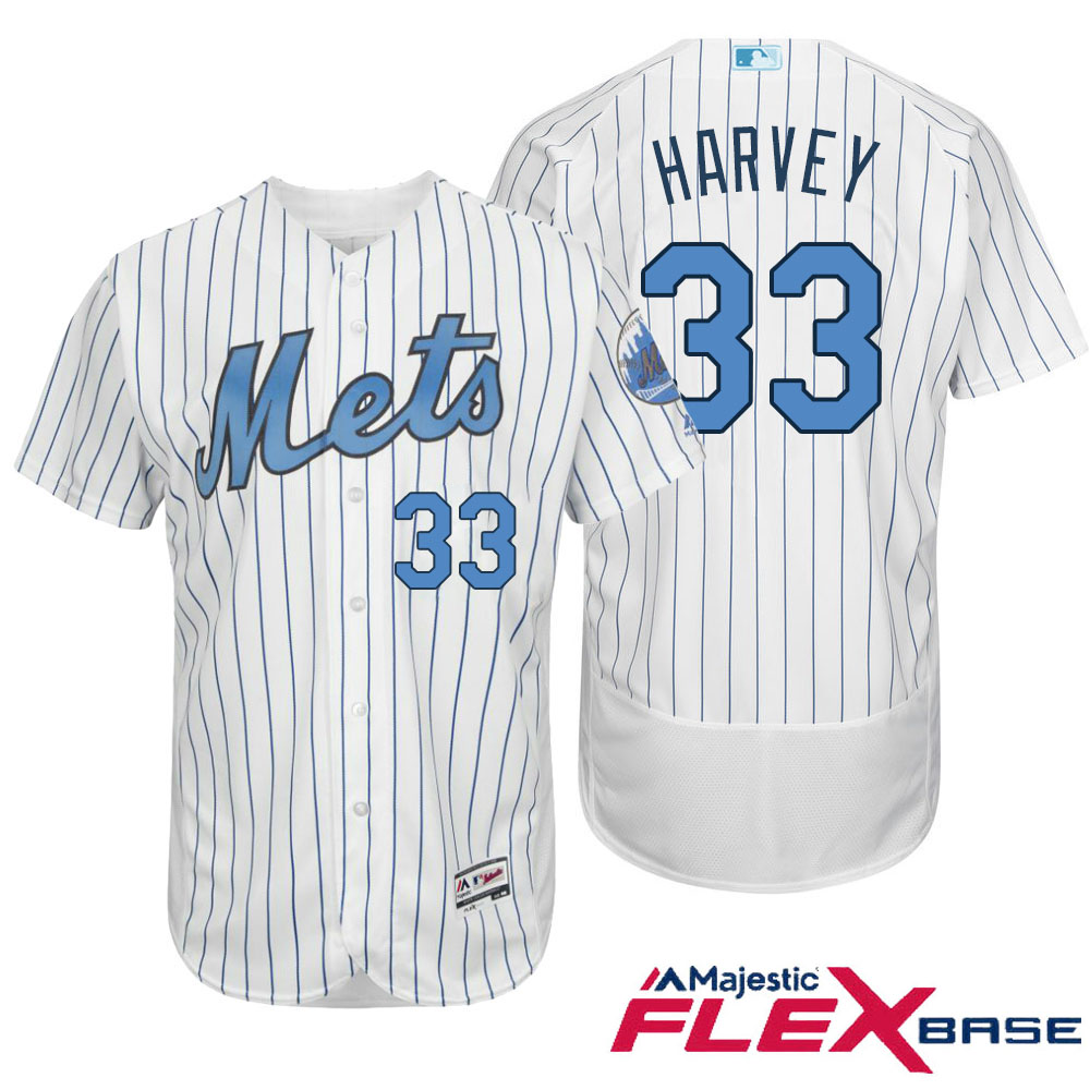 New York Mets #33 Matt Harvey Majestic White Fashion 2016 Father's Day Flex Base Jersey