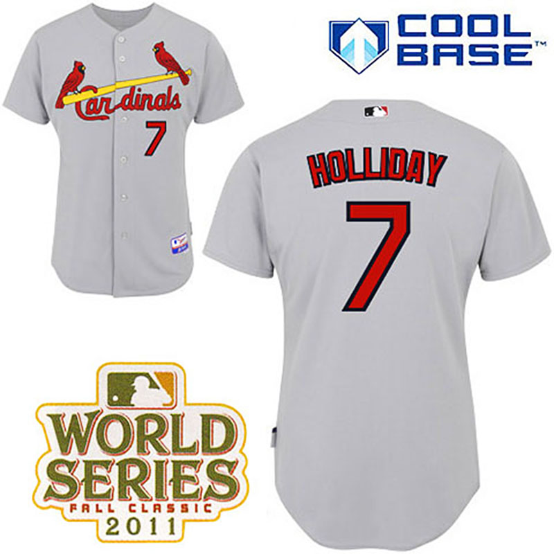 St. Louis Cardinals #7 Matt Holliday Grey Road Cool Base 2011 World Series Patch Jersey