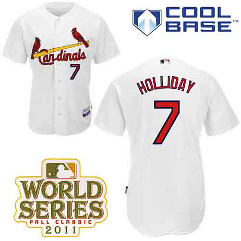 St. Louis Cardinals #7 Matt Holliday White Home Cool Base 2011 World Series Patch Jersey