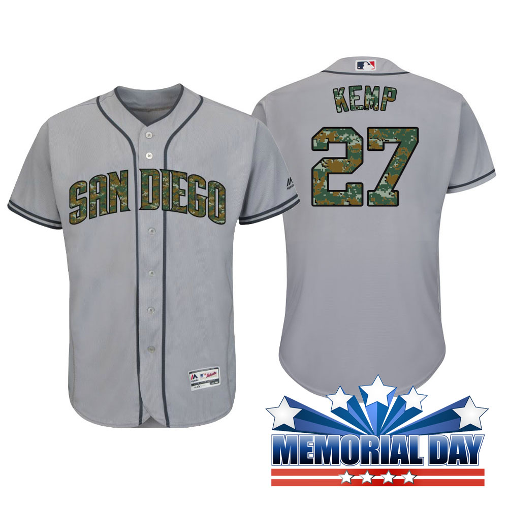 San Diego Padres Matt Kemp #27 Gray Camo Fashion 2016 Memorial Day Cool Base Jersey