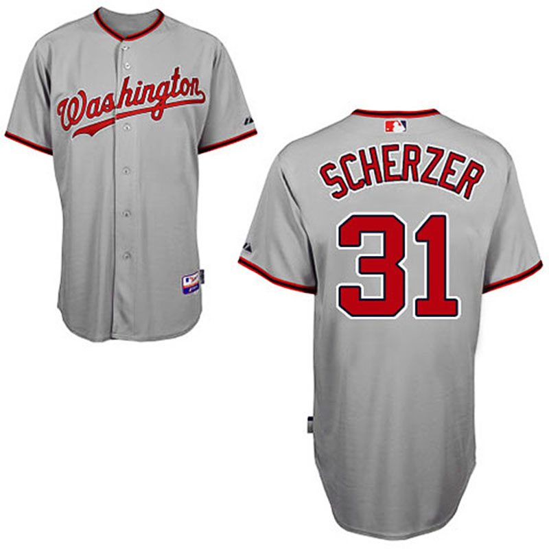 Washington Nationals #31 Max Scherzer Men's Authentic Grey Road Majestic MLB Cool Base Jersey