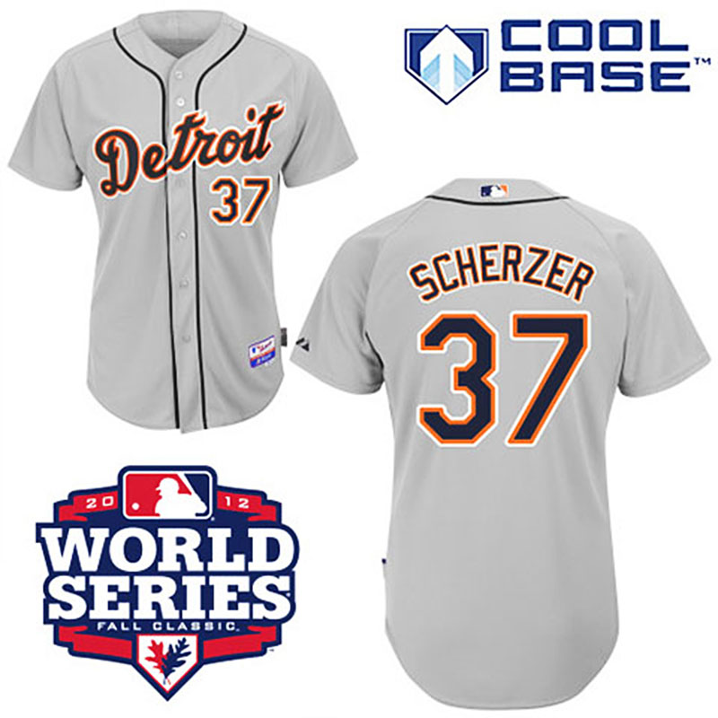 Detroit Tigers #37 Max Scherzer Cool Base Grey with 2012 World Series Patch Jersey