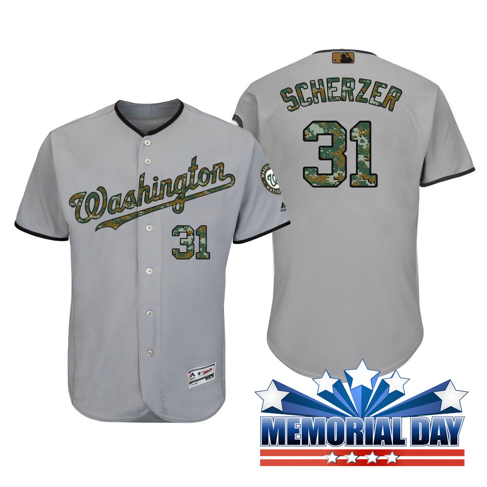 Washington Nationals Max Scherzer #31 Gray Camo Fashion 2016 Memorial Day Cool Base Jersey