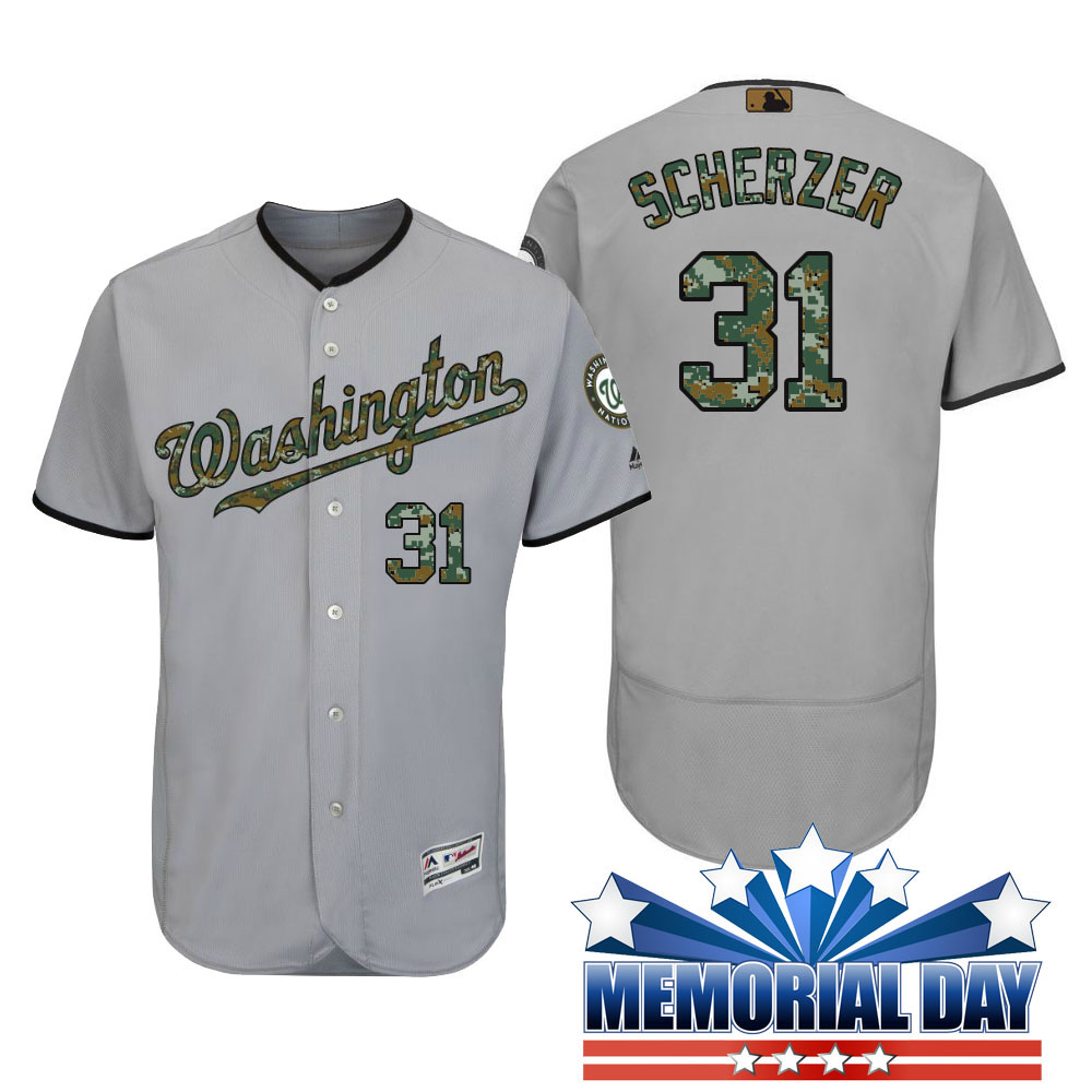 Washington Nationals Max Scherzer #31 Gray Camo Fashion 2016 Memorial Day Flex Base Jersey