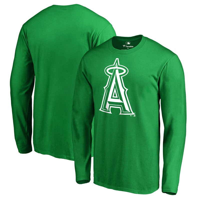 Men's Los Angeles Angels Kelly Green St. Patrick's Day White Logo Long Sleeve T-Shirt