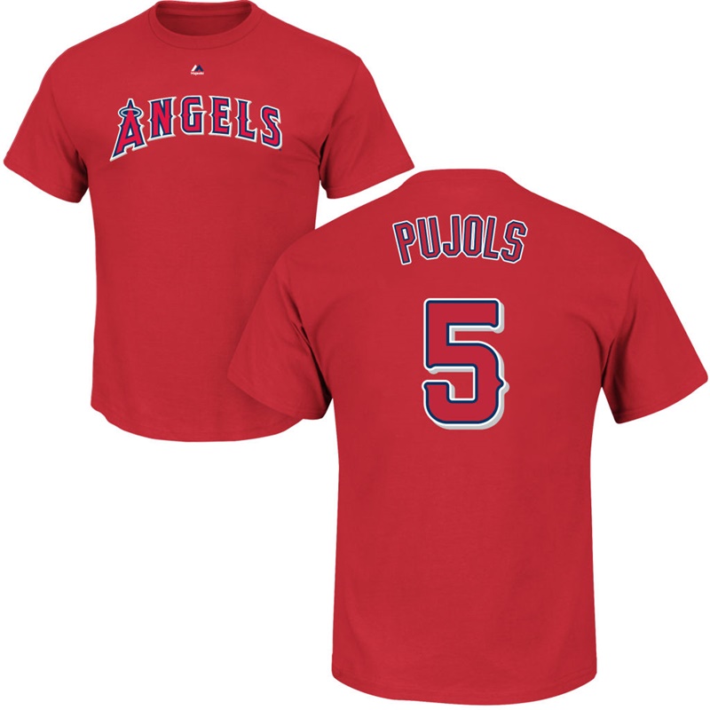 Men's Los Angeles Angels Albert Pujols #5 Red Roster Name and Number T-Shirt