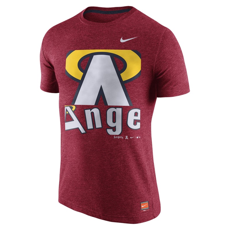 Men's Los Angeles Angels Heathered Red Cooperstown Collection Logo Tri-Blend T-Shirt