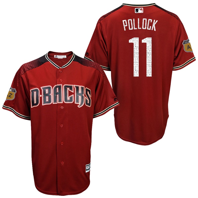 Men's Arizona Diamondbacks #11 A.J. Pollock 2017 Spring Training Cactus League Patch Brick Cool Base Jersey