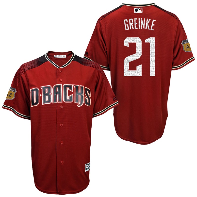 Men's Arizona Diamondbacks #21 Zack Greinke 2017 Spring Training Cactus League Patch Brick Cool Base Jersey