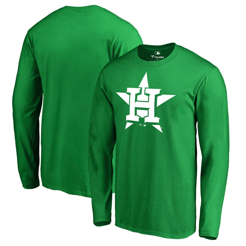 Men's Houston Astros Kelly Green St. Patrick's Day White Logo Long Sleeve T-Shirt