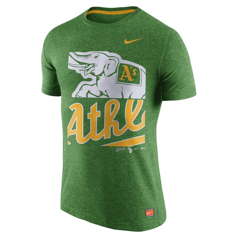 Men's Oakland Athletics Heathered Green Cooperstown Collection Logo Tri-Blend T-Shirt