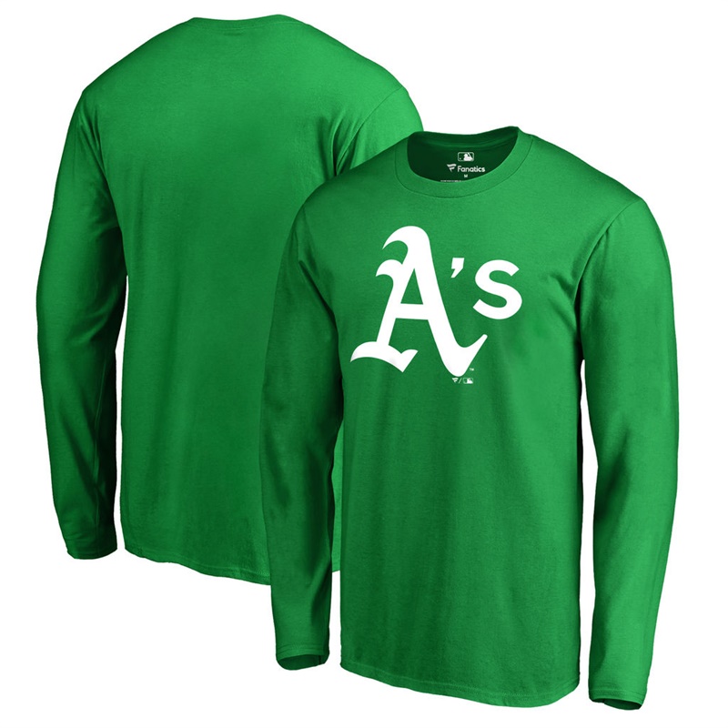 Men's Oakland Athletics Kelly Green St. Patrick's Day White Logo Long Sleeve T-Shirt