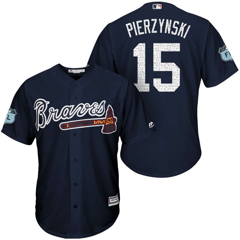 Men's Atlanta Braves #15 A.J. Pierzynski 2017 Spring Training Grapefruit League Patch Navy Cool Base Jersey