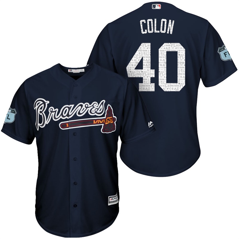 Men's Atlanta Braves #40 Bartolo Colon 2017 Spring Training Navy Cool Base Jersey