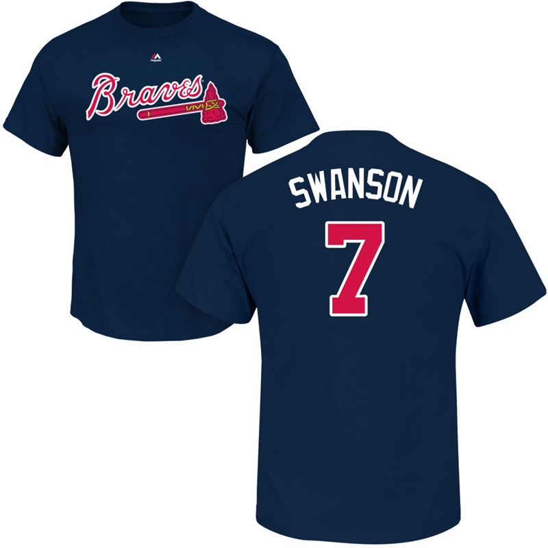 Men's Atlanta Braves Braves Dansby Swanson #7 Navy Name & Number T-Shirt