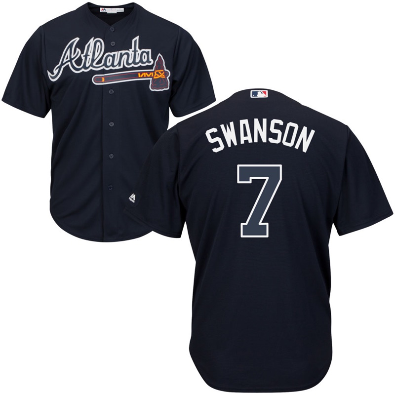 Men's Atlanta Braves #7 Dansby Swanson Alternate Navy Cool Base Jersey