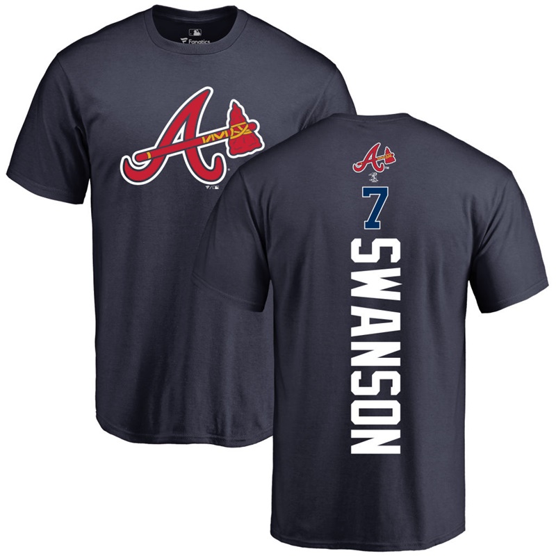 Men's Atlanta Braves Dansby Swanson #7 Navy Backer Short Sleeve T-Shirt