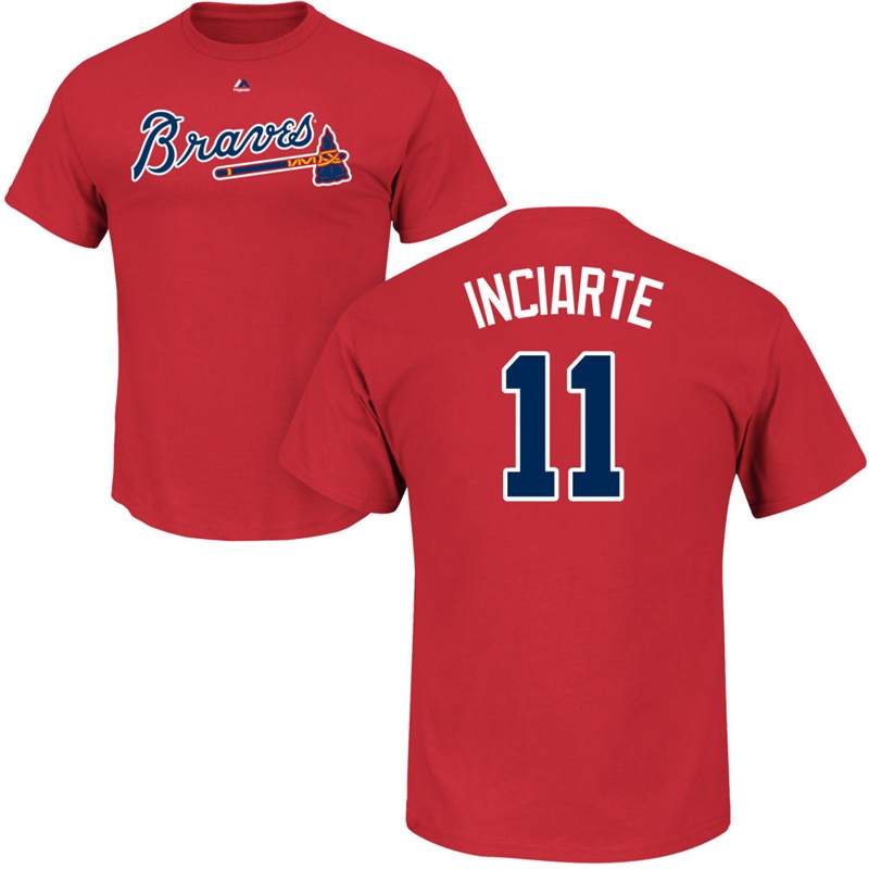 Men's Atlanta Braves Ender Inciarte #11 Red Name & Number Roster T-Shirt