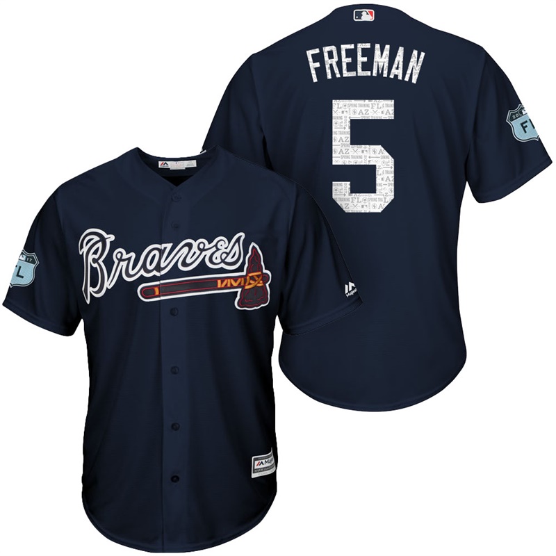 Men's Atlanta Braves #5 Freddie Freeman 2017 Spring Training Grapefruit League Patch Navy Cool Base Jersey