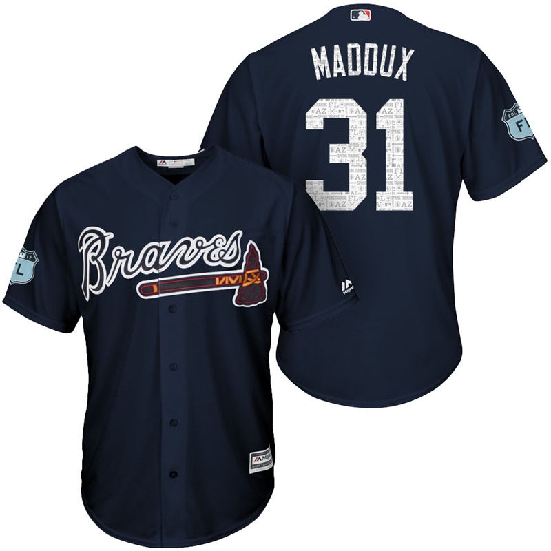 Men's Atlanta Braves #31 Greg Maddux 2017 Spring Training Grapefruit League Patch Navy Cool Base Jersey