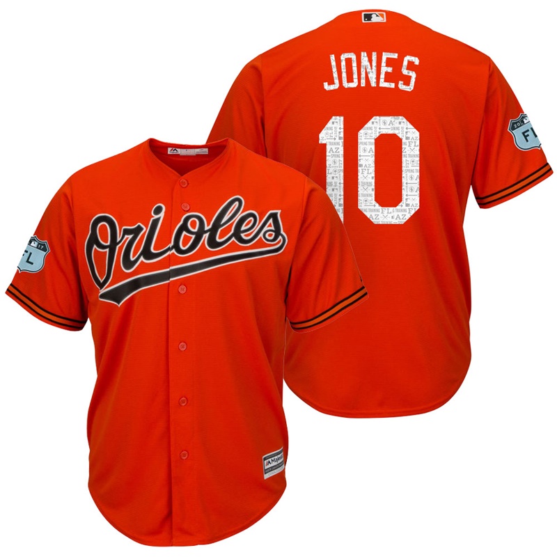 Men's Baltimore Orioles Adam Jones #10 2017 Spring Training Grapefruit League Patch Orange Cool Base Jersey