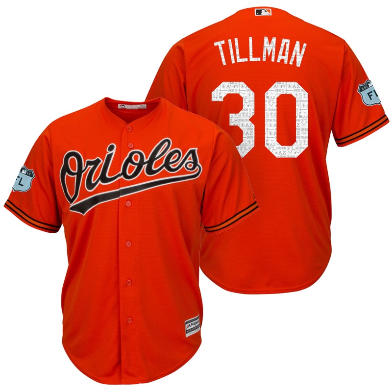 Men's Baltimore Orioles Chris Tillman #30 2017 Spring Training Grapefruit League Patch Orange Cool Base Jersey