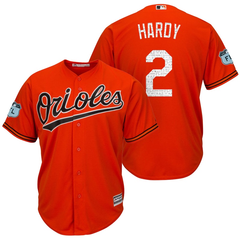 Men's Baltimore Orioles J.J. Hardy #2 2017 Spring Training Grapefruit League Patch Orange Cool Base Jersey