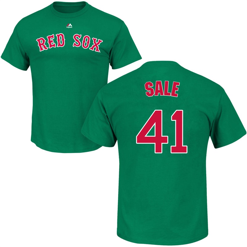 Men's Boston Red Sox Chris Sale #41 Green St. Patrick's Day Roster T-Shirt