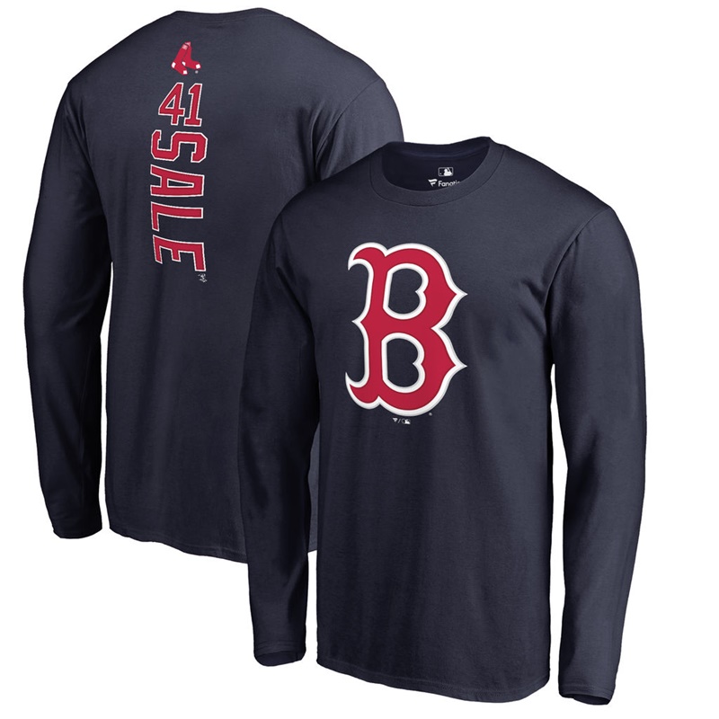 Men's Boston Red Sox Chris Sale #41 Navy Backer Name And Number Long Sleeve T-Shirt