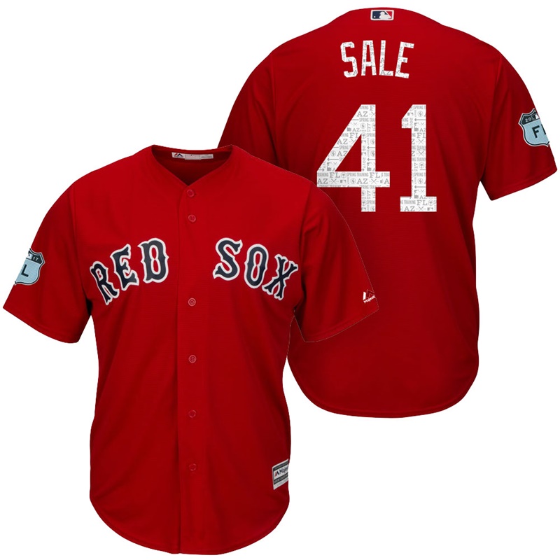 Men's Boston Red Sox Chris Sale #41 2017 Spring Training Grapefruit League Patch Red Cool Base Jersey